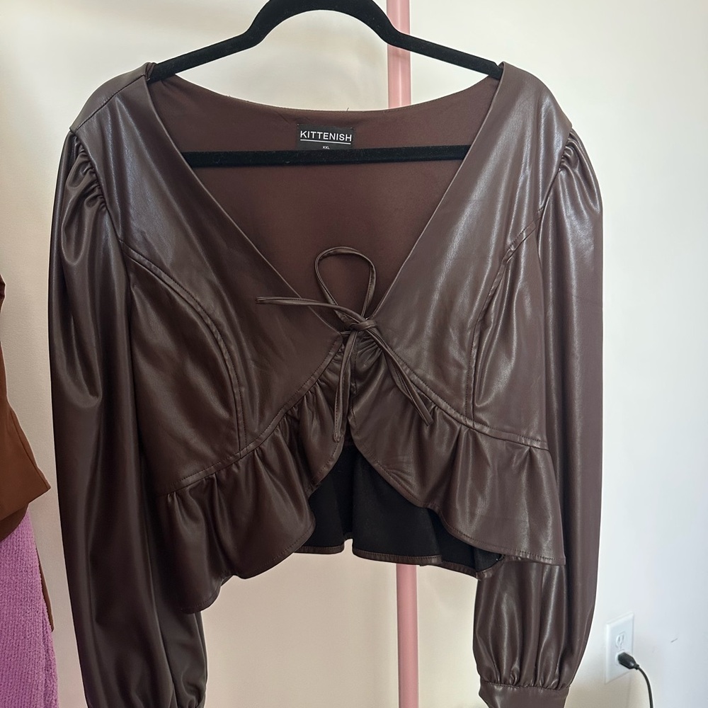 Brown Faux Leather Crop Top KITTENISH XXL